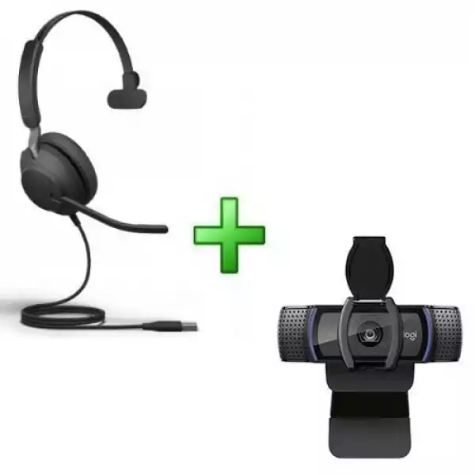 Picture of Jabra Corded Evolve 2 40 UC Stereo USB-C Headset & Logitech C920E Webcam