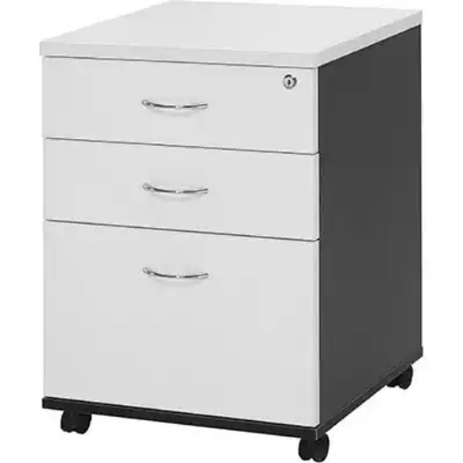 Picture of OXLEY MOBILE PEDESTAL 3-DRAWER LOCKABLE WHITE/IRONSTONE