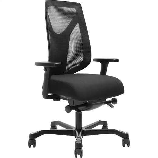 Picture of SERATI MESH HIGH  BACK CHAIR PRO-CONTROL SYNCHRO ADJUSTABLE ARMREST BLACK ALUMINIUM BASE FOOTPLATES GABRIEL FIGHTER